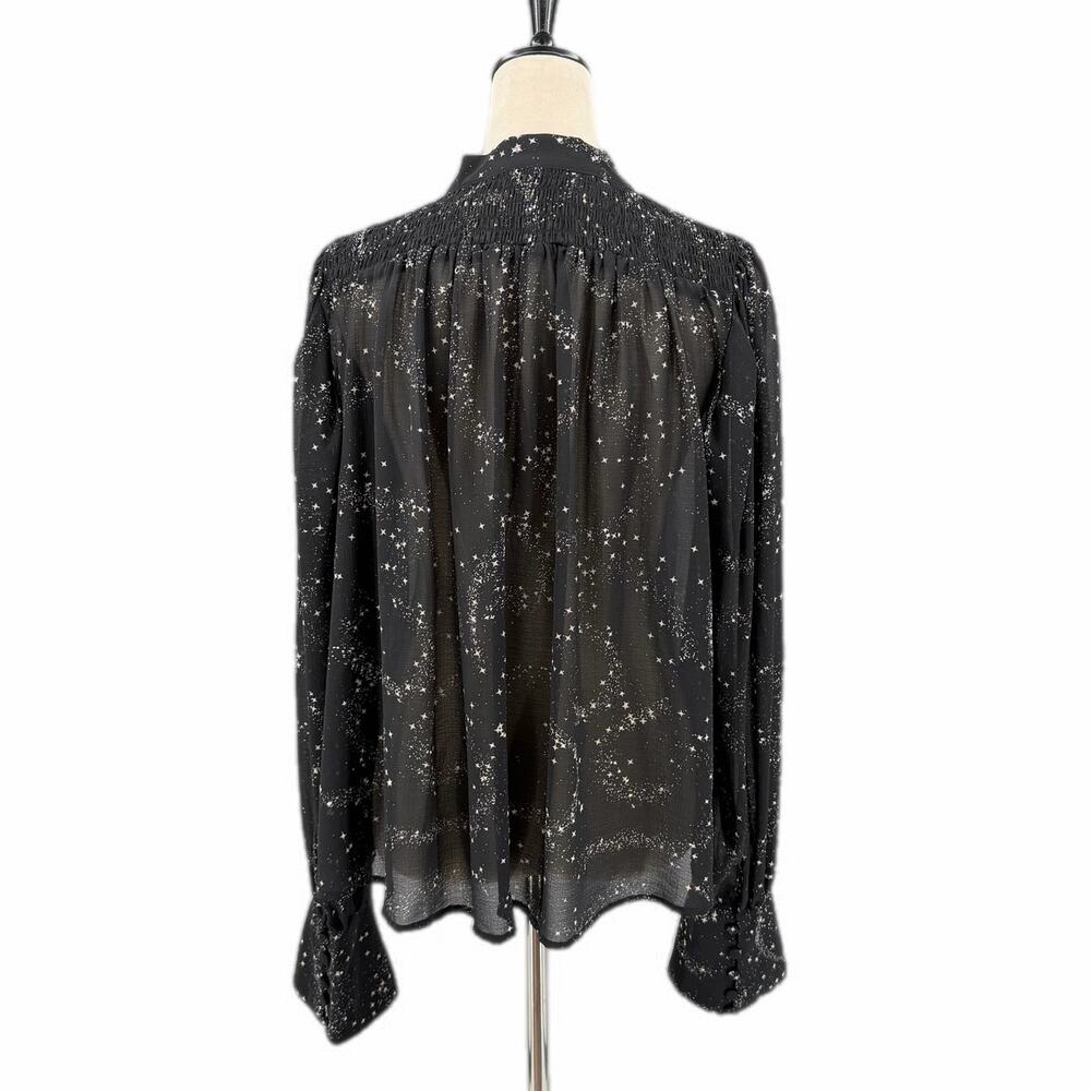 Free People Stars Align Black & White Sheer Button Up Long Sleeve Blouse Top - Picture 4 of 15